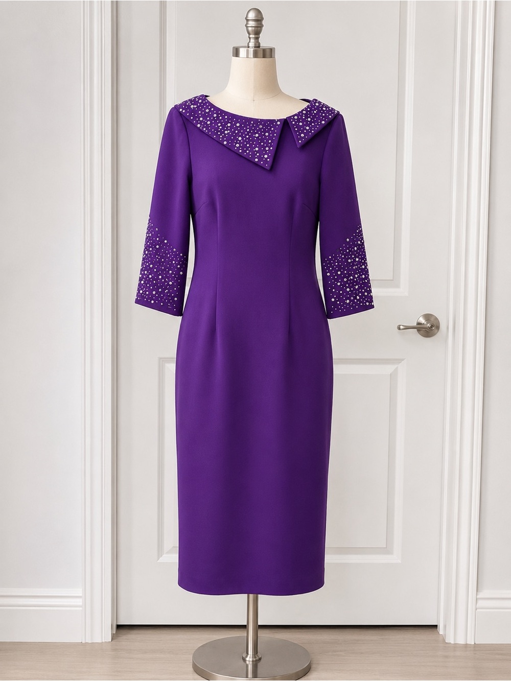 Lily & Taylor Purple Rhinestone Collar Midi Dress Women’s Size 8 Church NWT